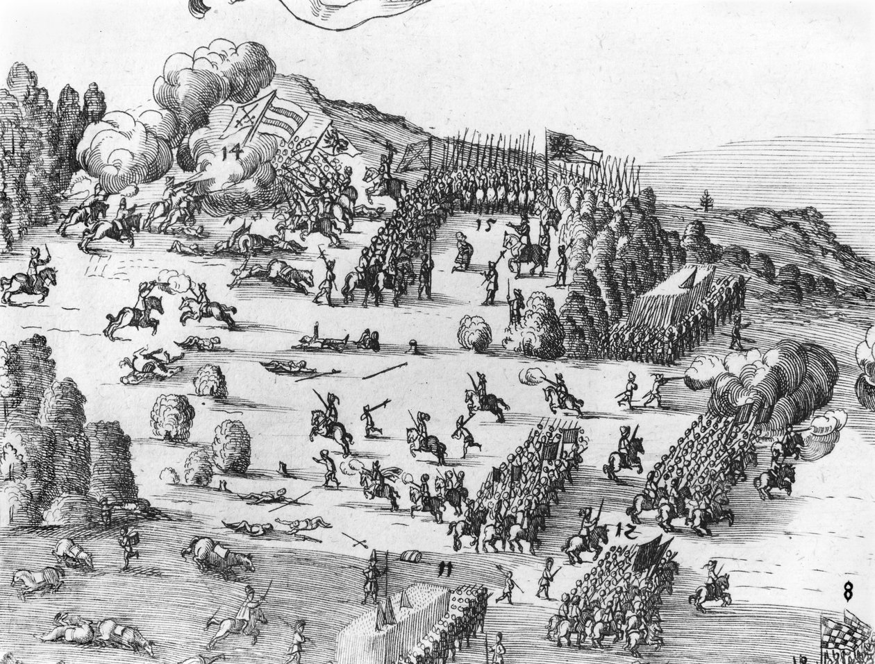 Generelt billede af slaget ved Muhlberg, detaljer, 24. april 1547 (se også 217805 til 217808) af German School