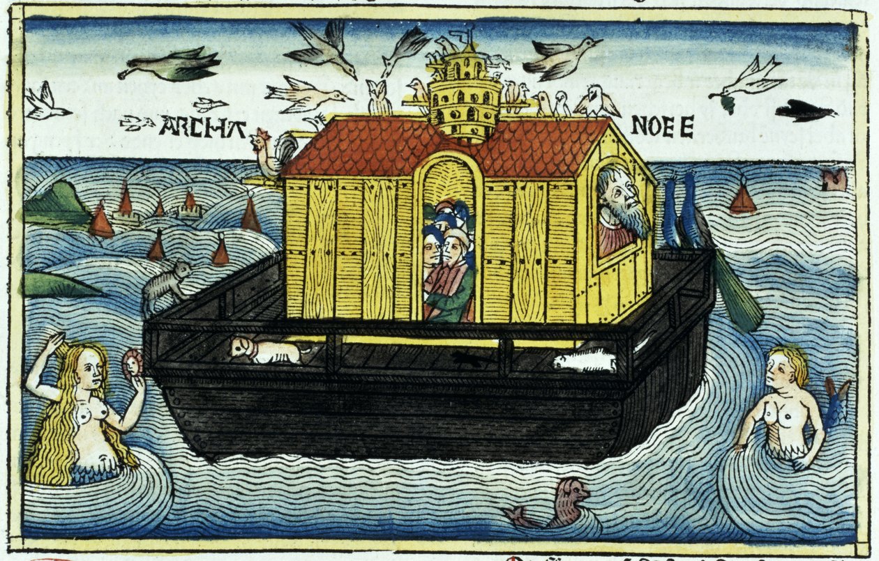 Første Mosebog 6:11-24 Noahs Ark, fra Nürnbergbibelen (farvet træsnit) af German School
