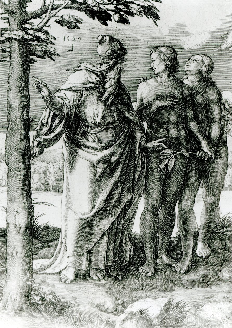 Gud viser Adam og Eva Livets Træ i Edens Have, 1529 af German School