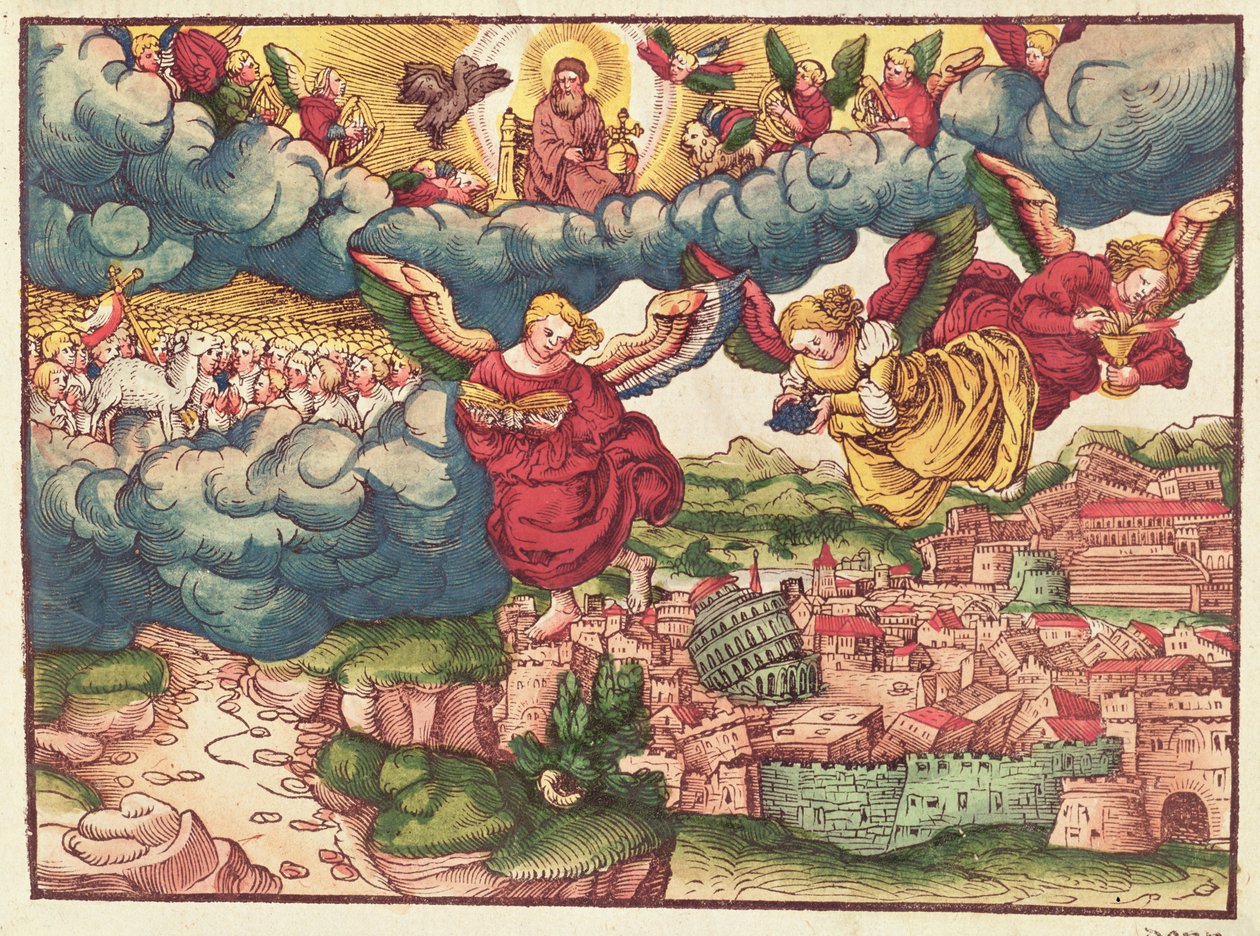 Sidste dom, fra Lutherbibelen, ca. 1530 (farvet træsnit) af German School