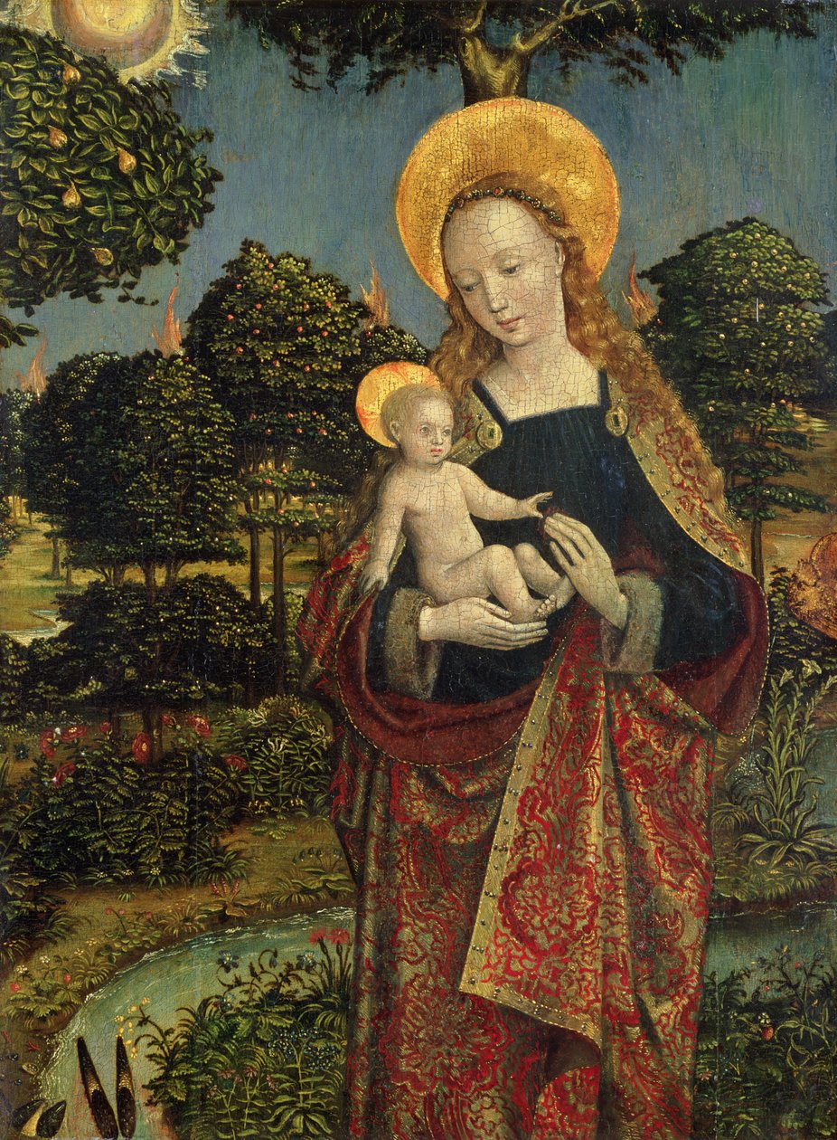 Madonna og barn i et landskab, 1470 (tempera på panel) af German School