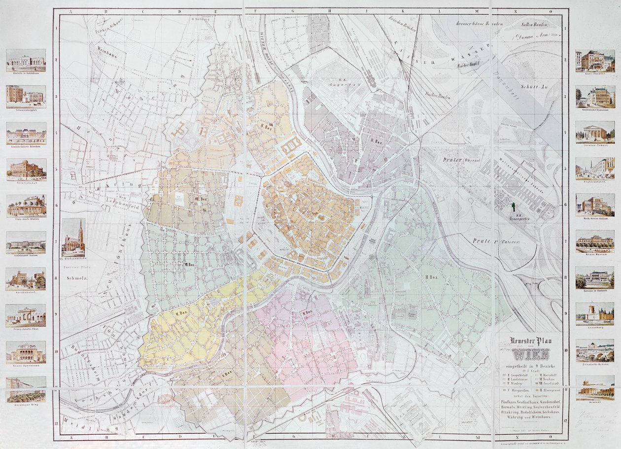 Kort over Wien, udgivet af Klimsch und Co., Frankfurt, ca. 1860 af German School