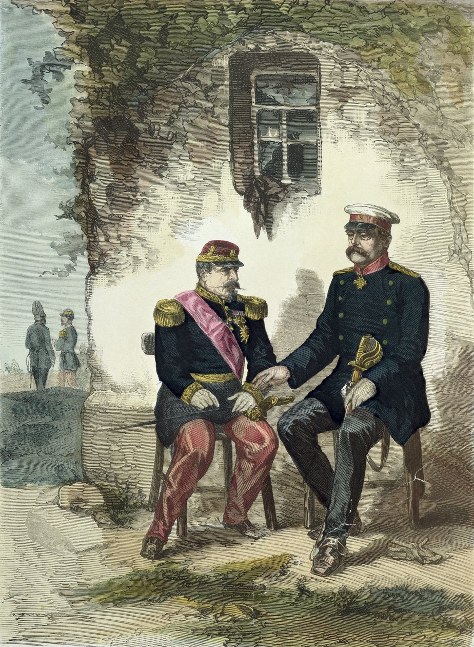 Møde mellem Otto von Bismarck (1815-98) og Napoleon III (1808-73) i Donchery, 2. september 1870 af German School