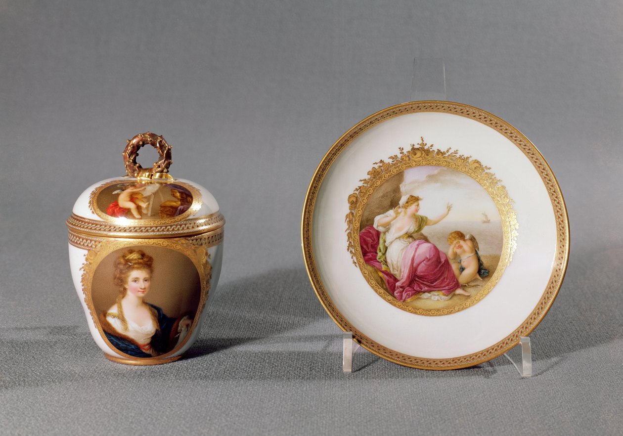Meissen kop, låg og underkop, malet af Angelica Kauffmann (1741-1807) (porcelæn) af German School