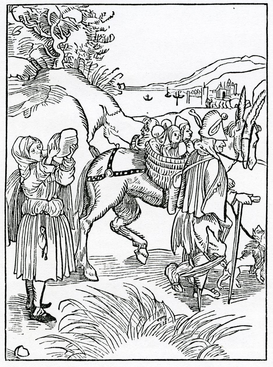 Af tåbelige tiggere og deres forfængeligheder, illustration fra Alexander Barclays engelske oversættelse af 