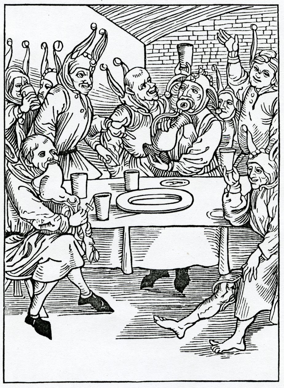 Of glotons and dronkardes, illustration fra Alexander Barclays engelske oversættelse af "The Ship of Fools", fra en udgave fra 1874 af German School