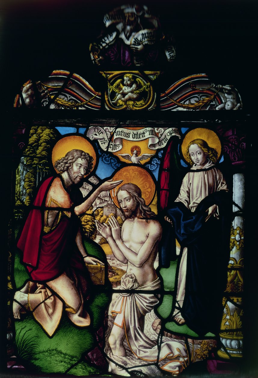 Panel, der viser Kristi dåb, 1500-tallet (farvet glas) af German School