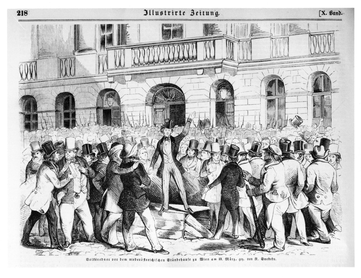 Oprør i Wien den 30. marts 1848, illustration fra 