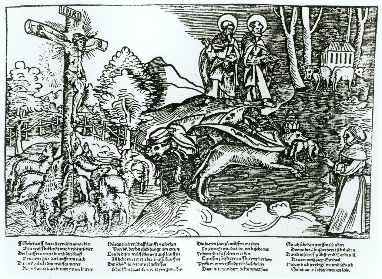 Romersk katolicisme og lutheranisme kontrasteret, c.1520-21 af German School