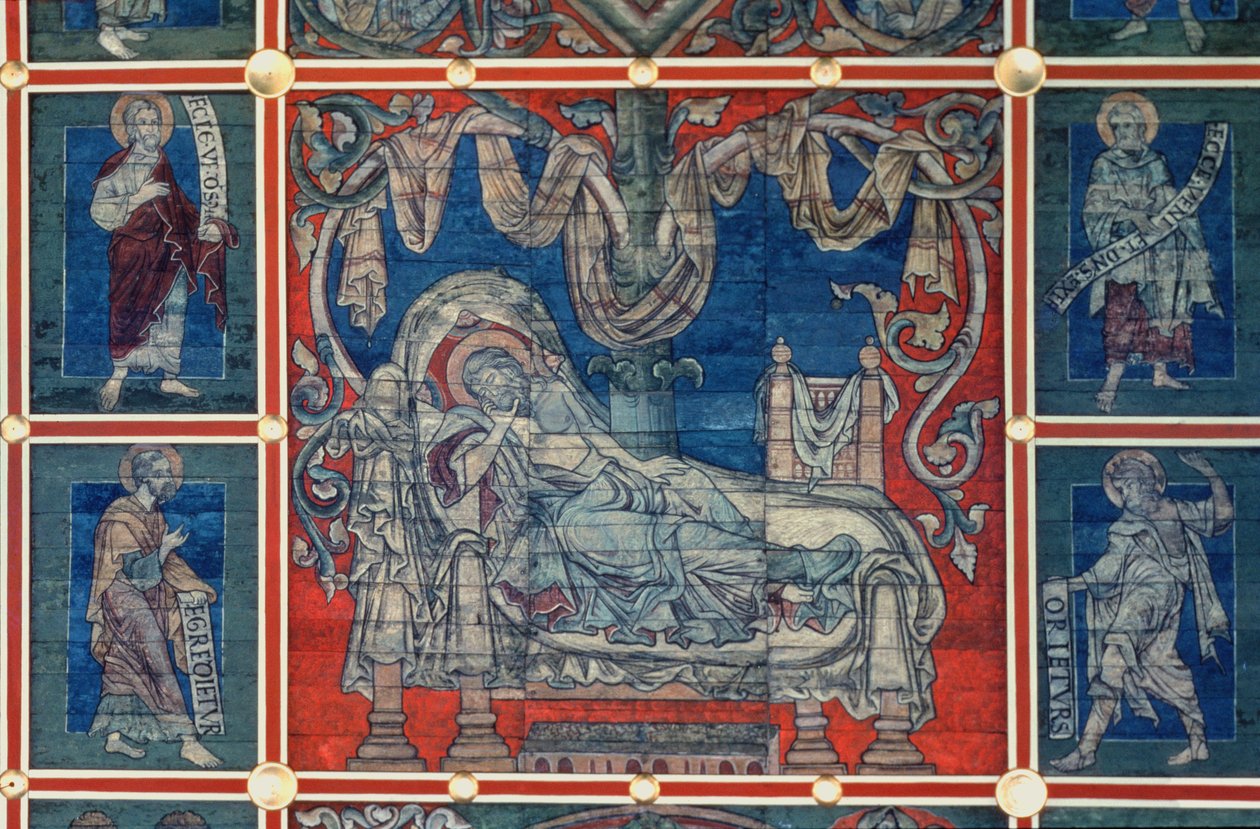 Sovende Jesse, detalje fra træet af Jesse malet loft, ca. 1240-50 (tempera på panel) (se også 112353 og 114784) af German School