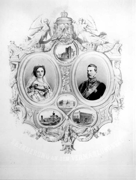 Souvenir fra brylluppet af Victoria, Princess Royal (1840-1901) og kronprins Frederik William af Preussen (1831-88) 25. januar 1858 af German School