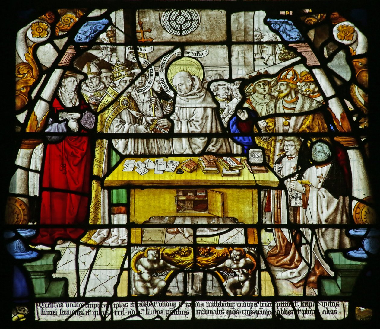 Sankt Bernard distribuerer sine skrifter til biskopper, en pave og andre, ca. 1500 af German School