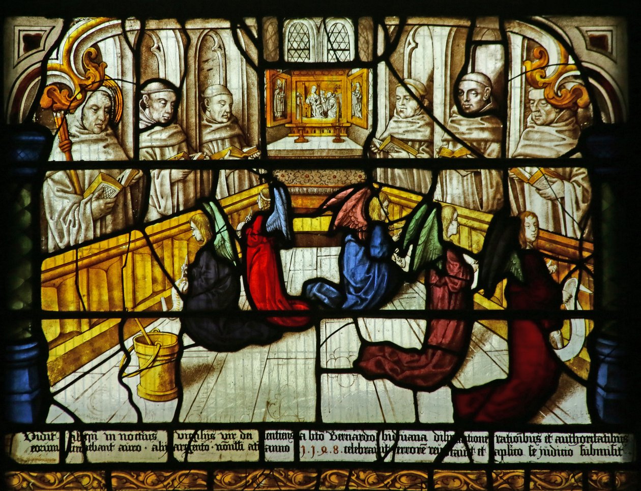St. Bernard har en vision om engle, der overvåger munkene, der synger, omkring 1500 af German School