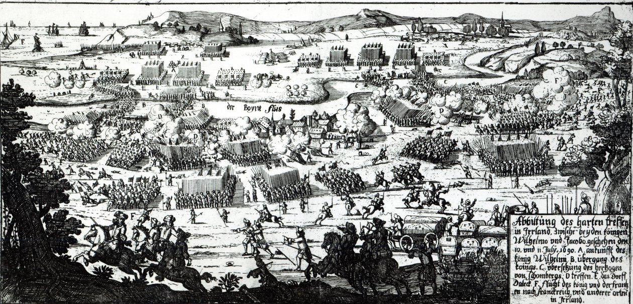 Slaget ved Boyne, ca. 1690 (tryk) af German School