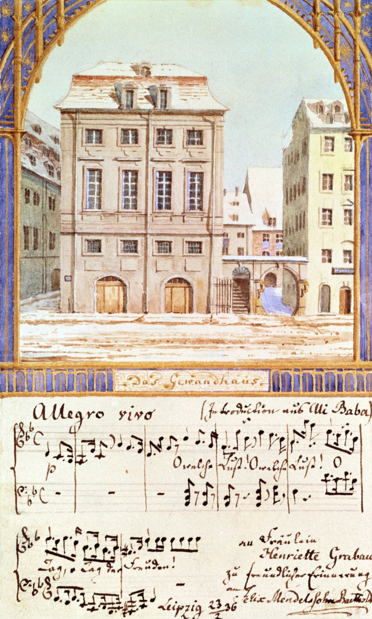 Leipzig Gewandhaus med et stykke musik af Felix Mendelssohn (1809-47) af German School