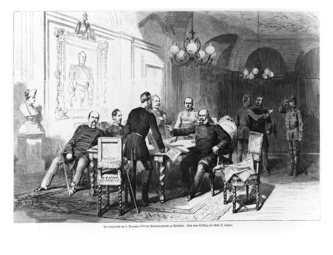 Krigsrådet i Versailles Prefecture den 6. december 1870, illustration fra "Illustrierte Zeitung", 1871 af German School