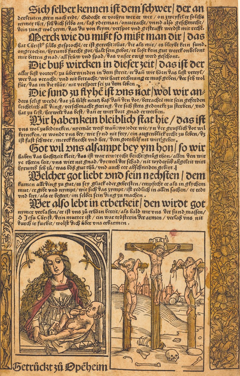 Bredside med to scener fra Kristi liv og groteske grænser af German 15th Century