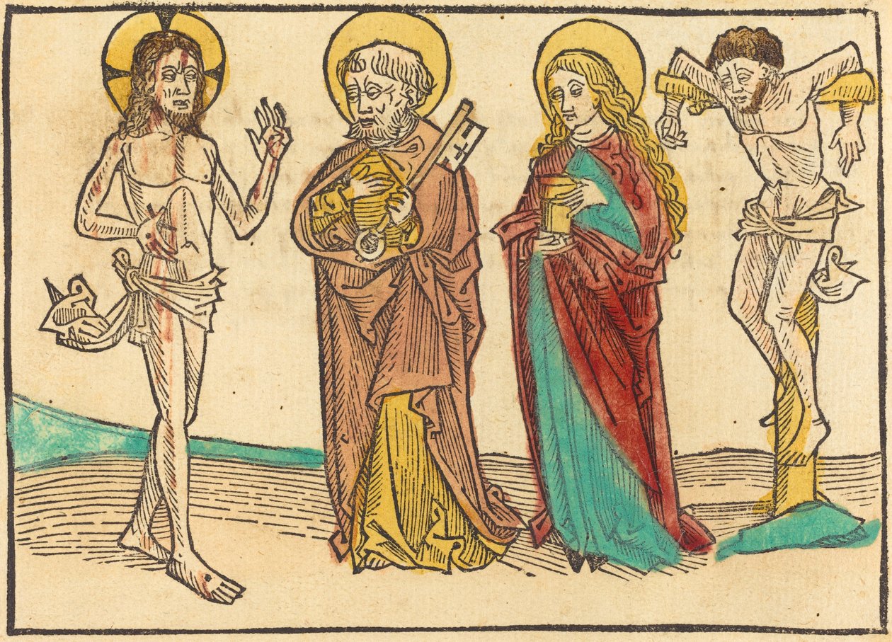 Kristus viser sine sår til Peter, Magdalene og den gode tyv af German 15th Century