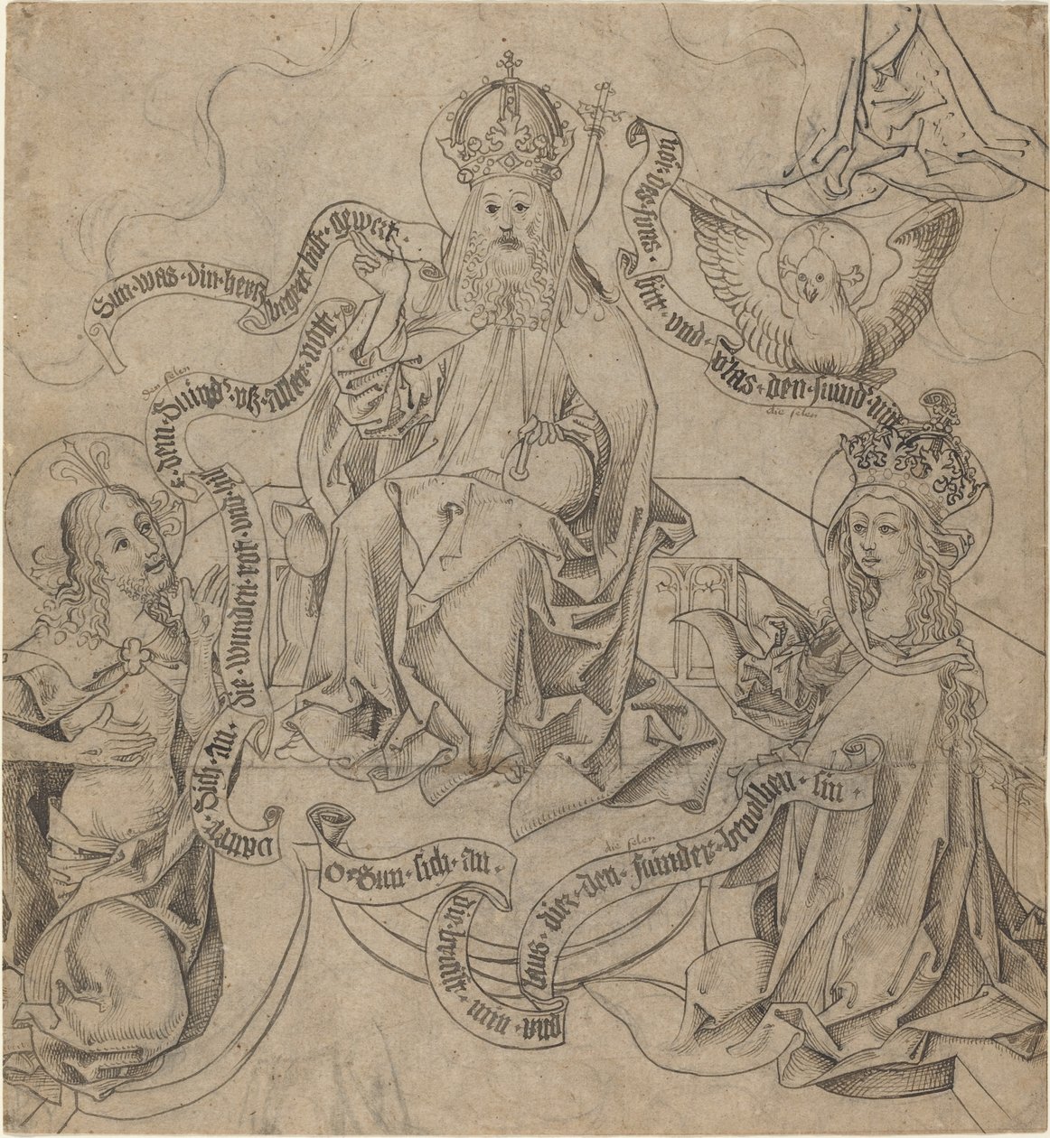 Kristus og Maria går i forbøn hos Gud Fader af German 15th Century