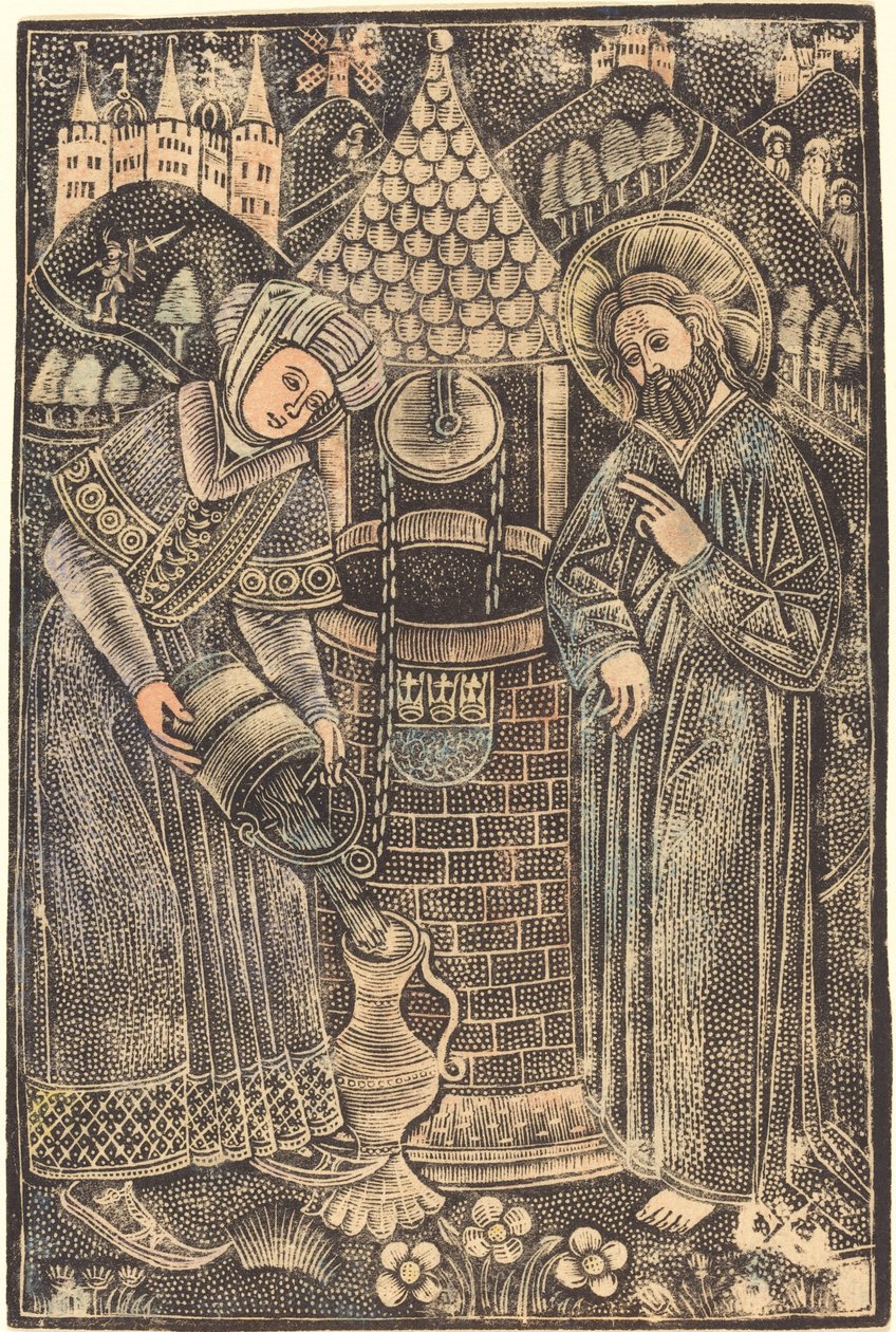 Kristus og Samarias kvinde af German 15th Century
