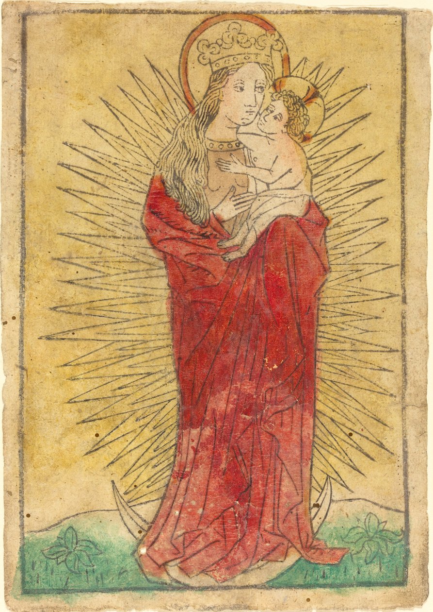Madonna og barn i en herlighed, der står på en halvmåne af German 15th Century