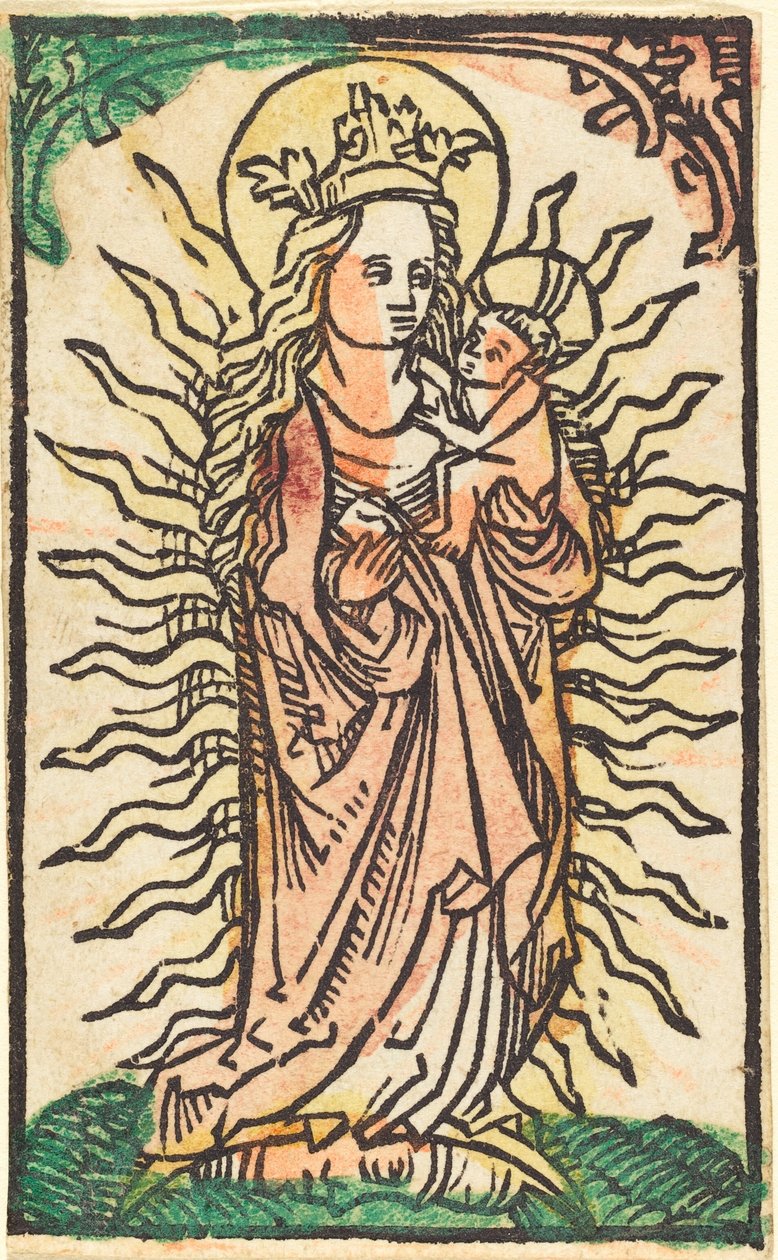Madonna og barn i en herlighed, der står på en halvmåne af German 15th Century