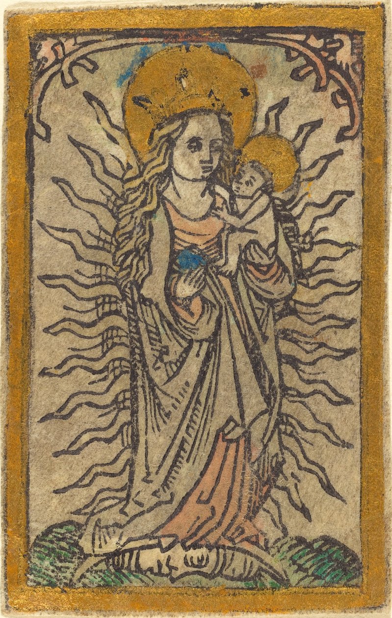Madonna og barn i en herlighed, der står på en halvmåne af German 15th Century