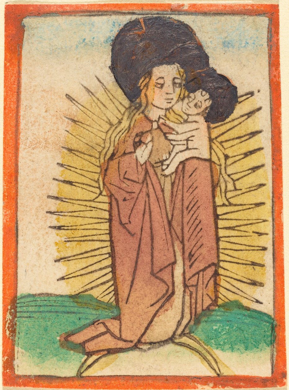 Madonna og barn i en herlighed, der står på en halvmåne af German 15th Century