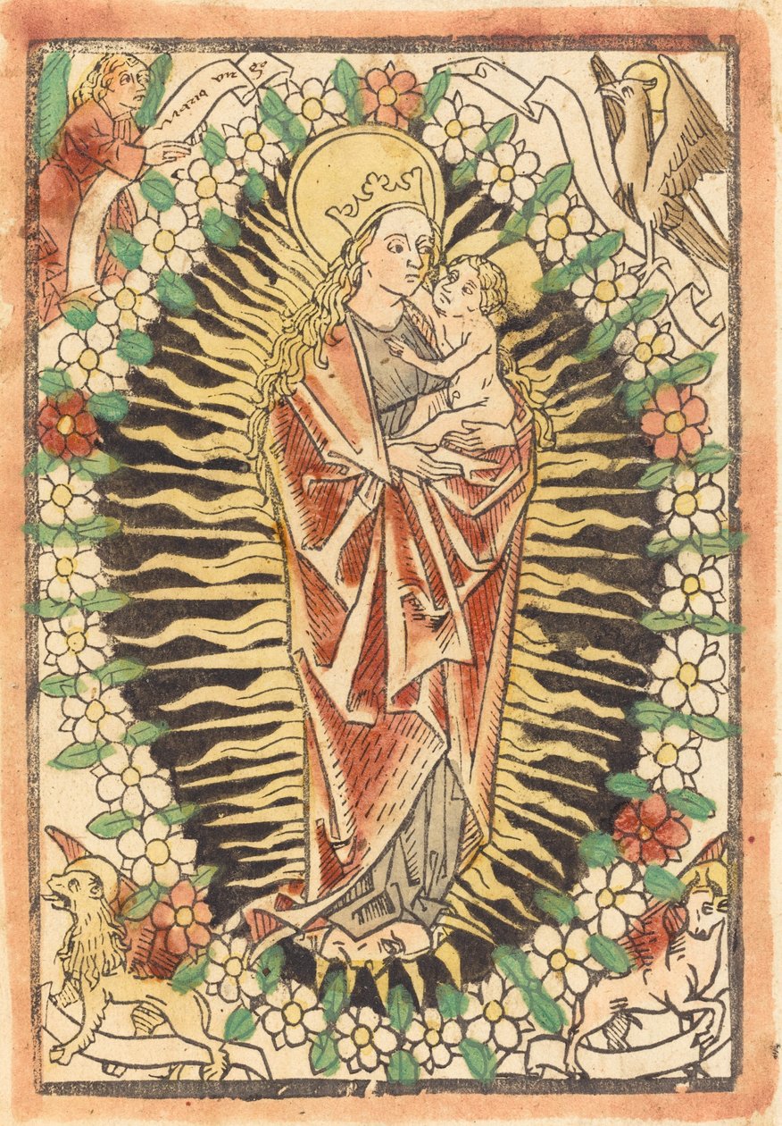 Madonna og barn i en rosenkrans af German 15th Century