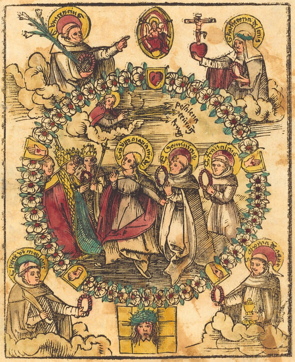 Madonna i rosenkrans med hellige af German 15th Century