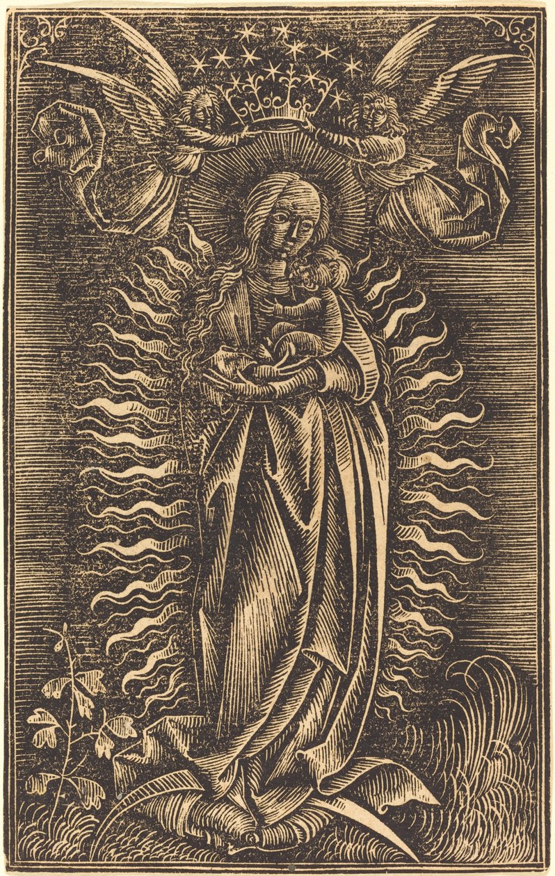 Jomfruen kronet af to engle af German 15th Century
