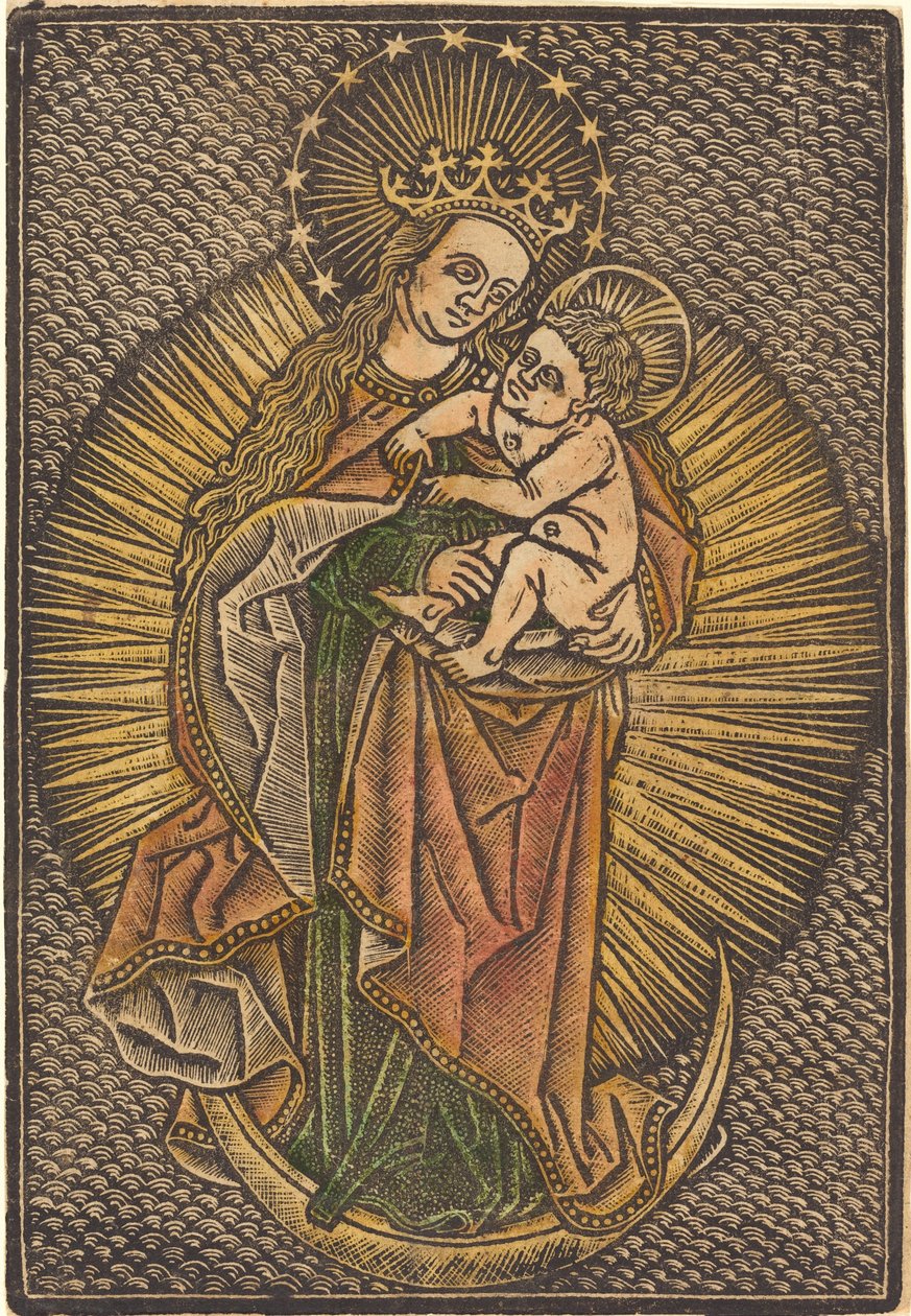 Madonna og barn i herlighed af German 15th Century or Master of the Meshed Background