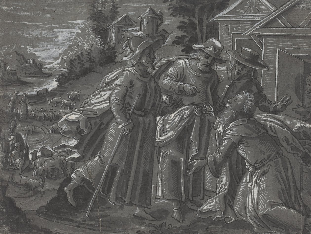 Abraham underholder englene [verso] af German 16th Century