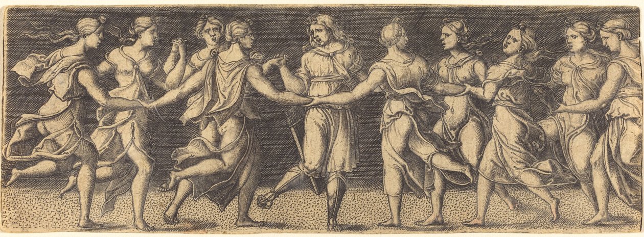 Apollo danser med de ni muser af German 16th Century