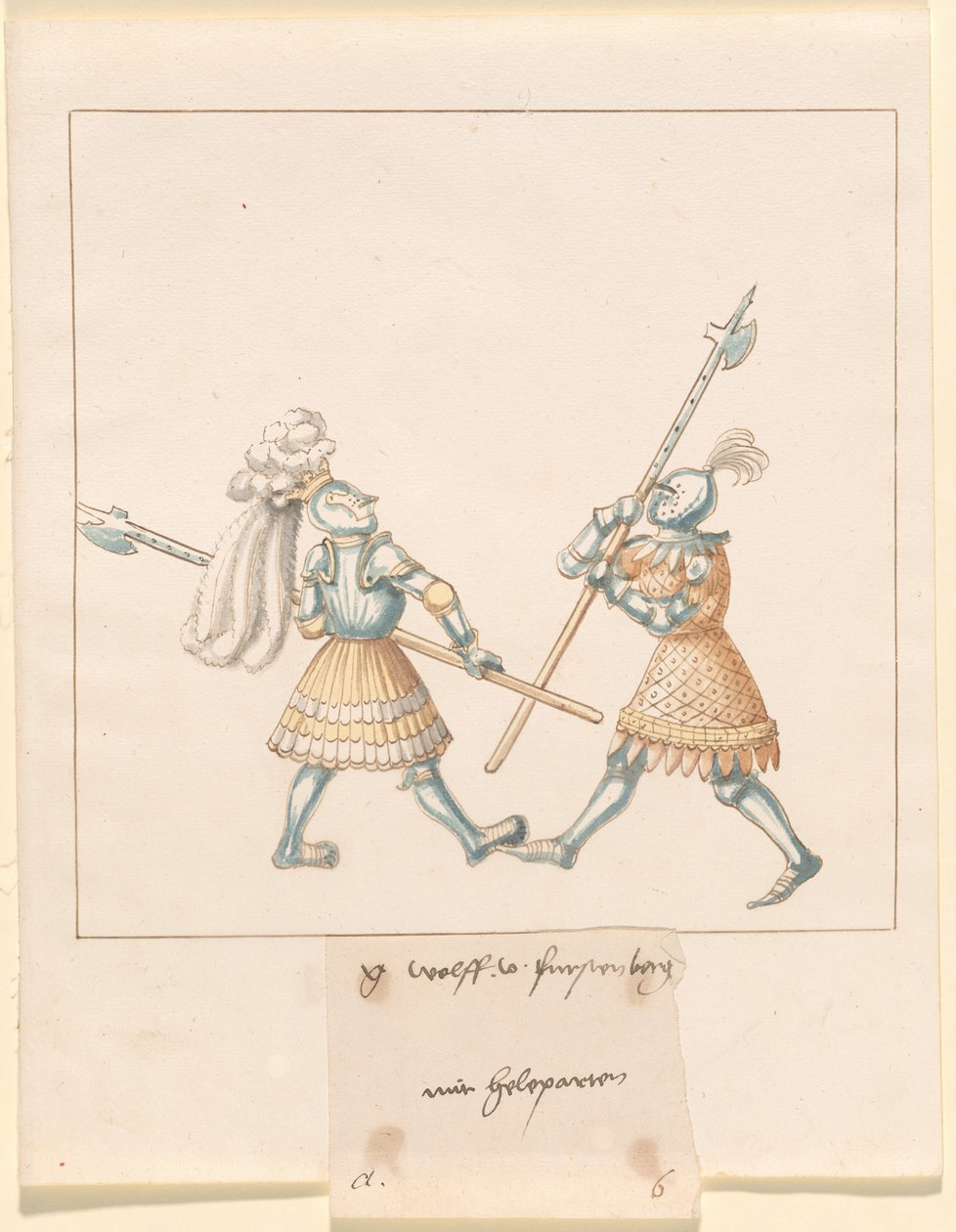 Freydal, The Book of Jousts and Tournament of Emperor Maximilian I: Combats on Foot (Jousts)(Bind III): G. Wolf von Fürstenberg mit Heleparten, Tavle 141 af German 16th Century