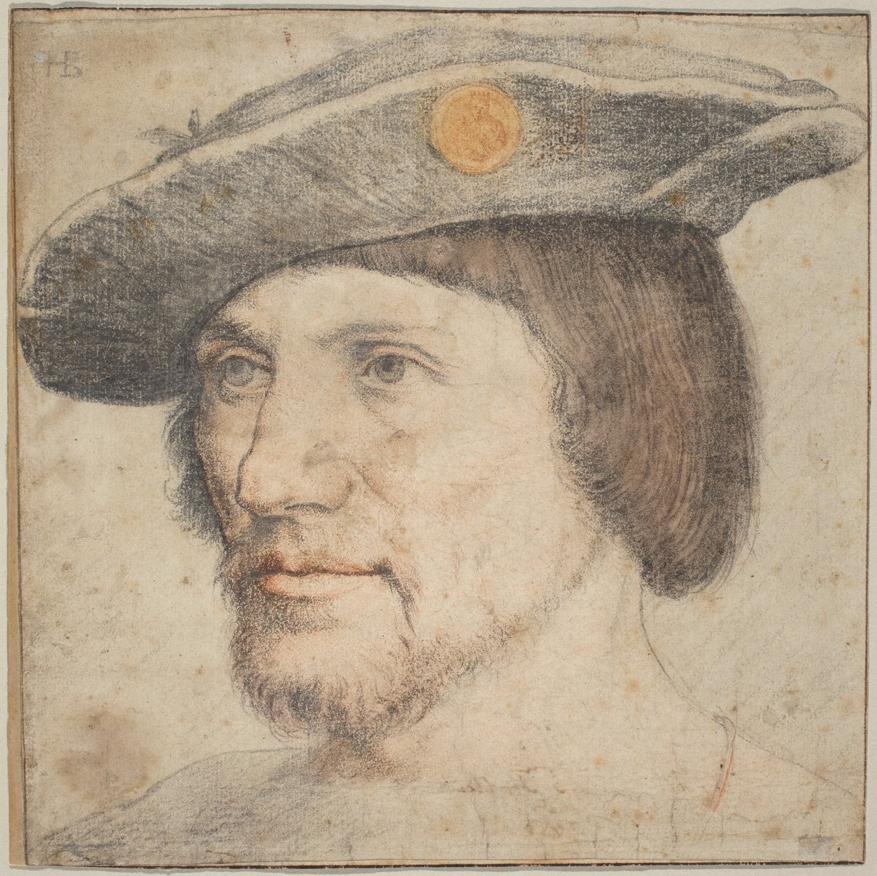 Portræt af en mand iført hat med medaljon af German 16th Century