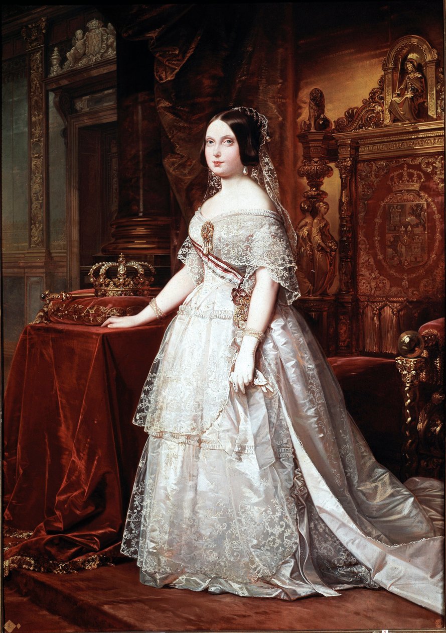 Portræt af dronningen af Spanien Isabelle de Bourbon (Isabel de Borbon) II (1830-1904) Maleri af tyske Hernandez Amores (1823-1894) af German Hernandez Amores