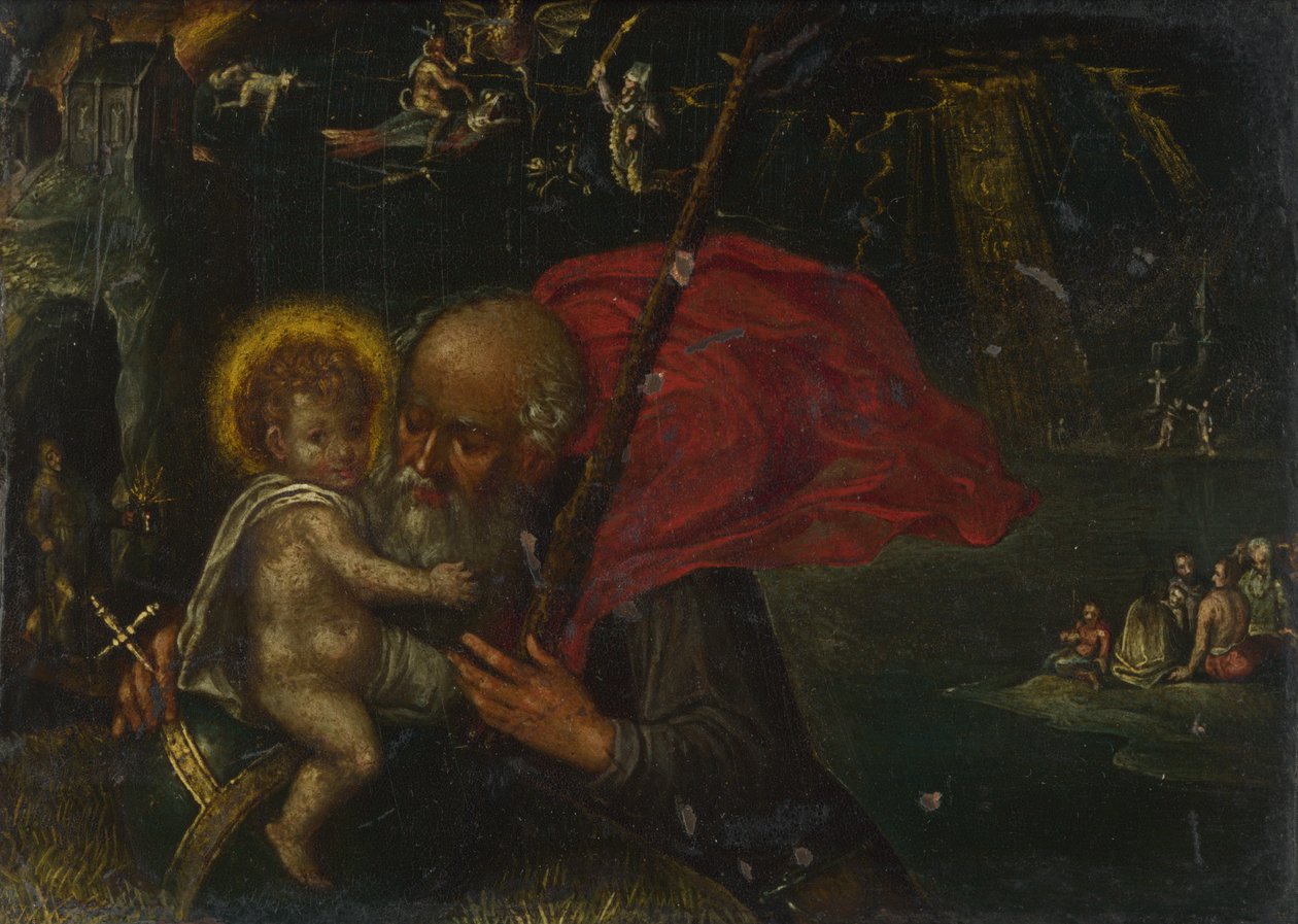 Sankt Christopher bærer Kristusbarnet, 1600-tallet af German Master