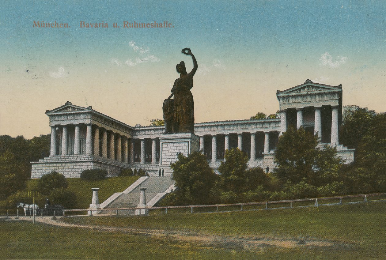 Bavaria-statuen og Ruhmeshalle, München. Postkort sendt i 1913. af German Photographer