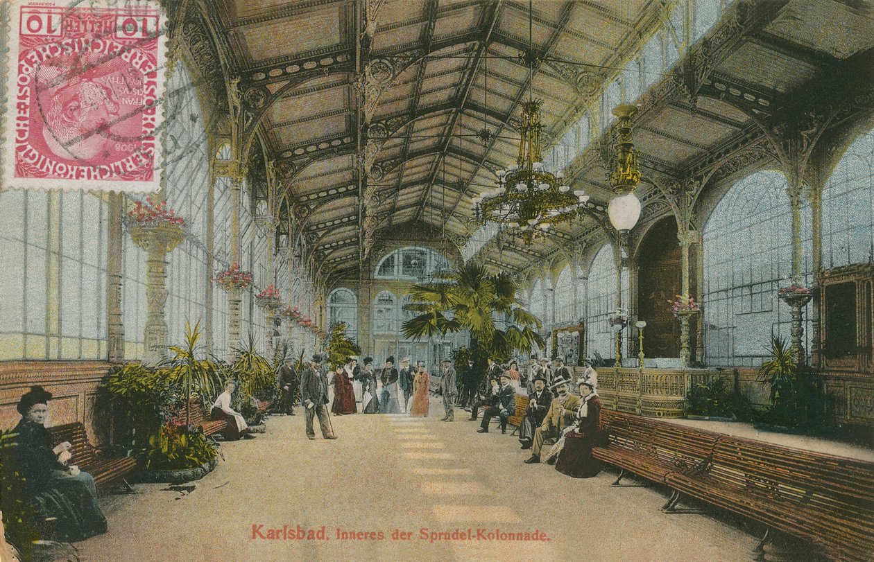 Karlsbad - inde i kolonnaden. Postkort sendt i 1913. af German Photographer