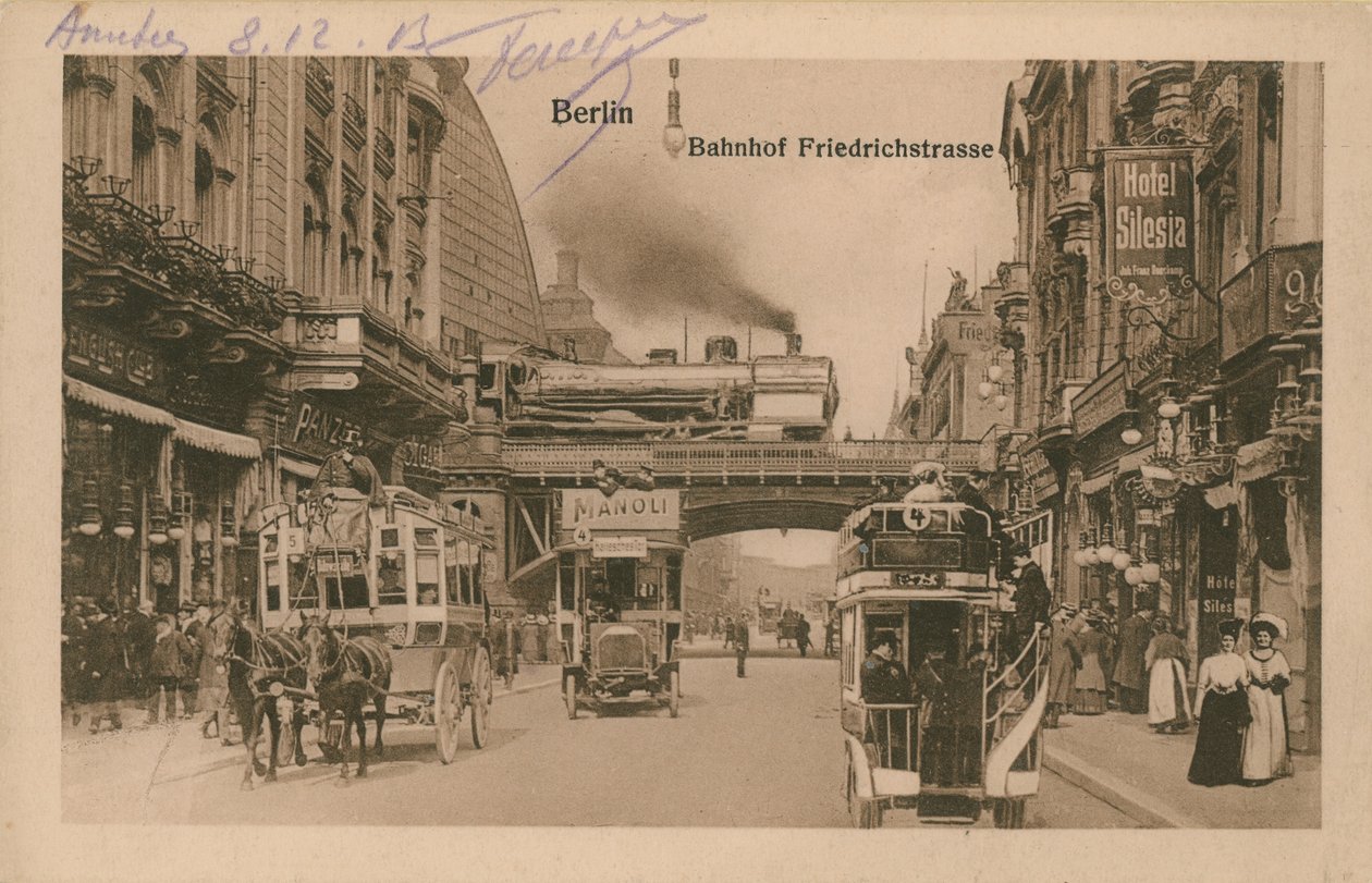 Postkort af banegården i Friedrichstrasse, Berlin, sendt i 1913 (s/h-foto) af German Photographer
