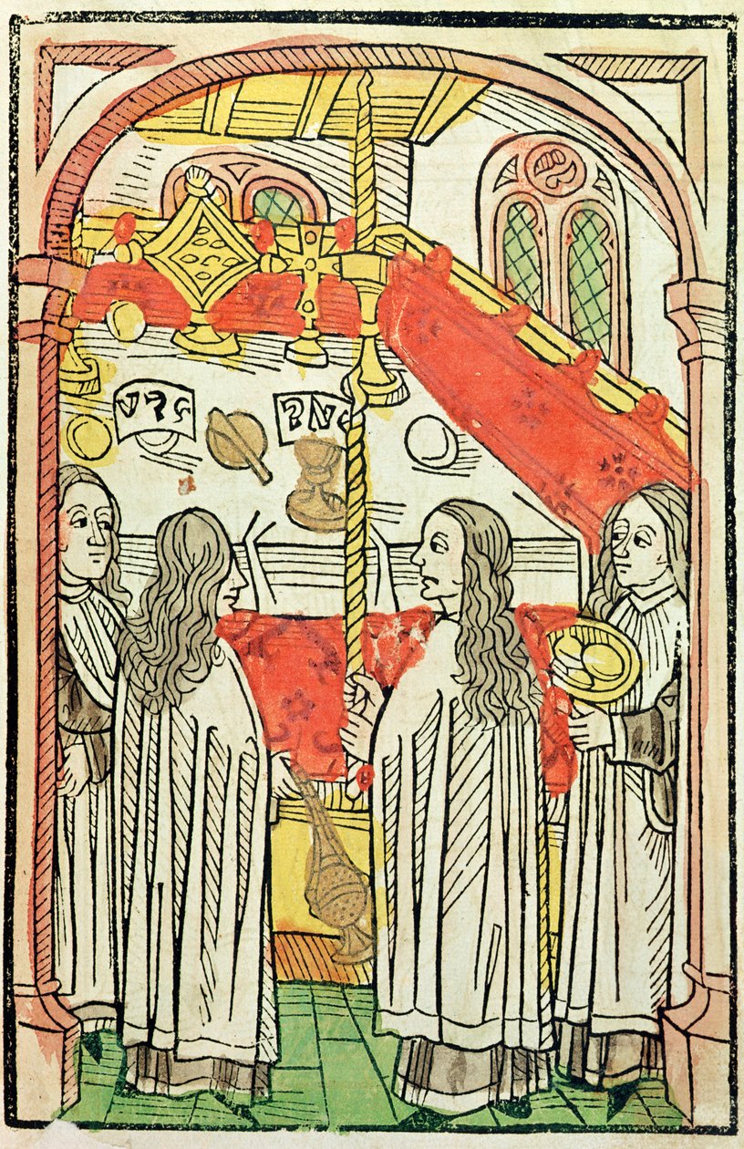 En græsk-ortodoks messe ved koncilet i Konstanz i 1415, illustration fra konciliet i Konstanz krønike af Ulrich Richental (1378-1437) 1483 (farvet træsnit) af German School