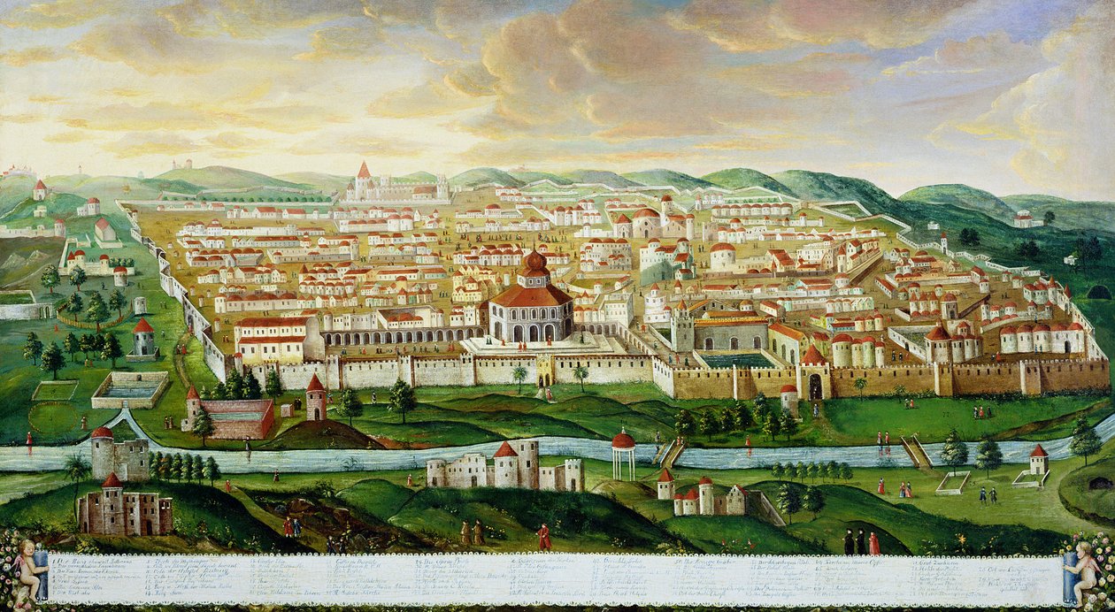 Udsigt over den befæstede by Jerusalem, ca. 1740 af German School