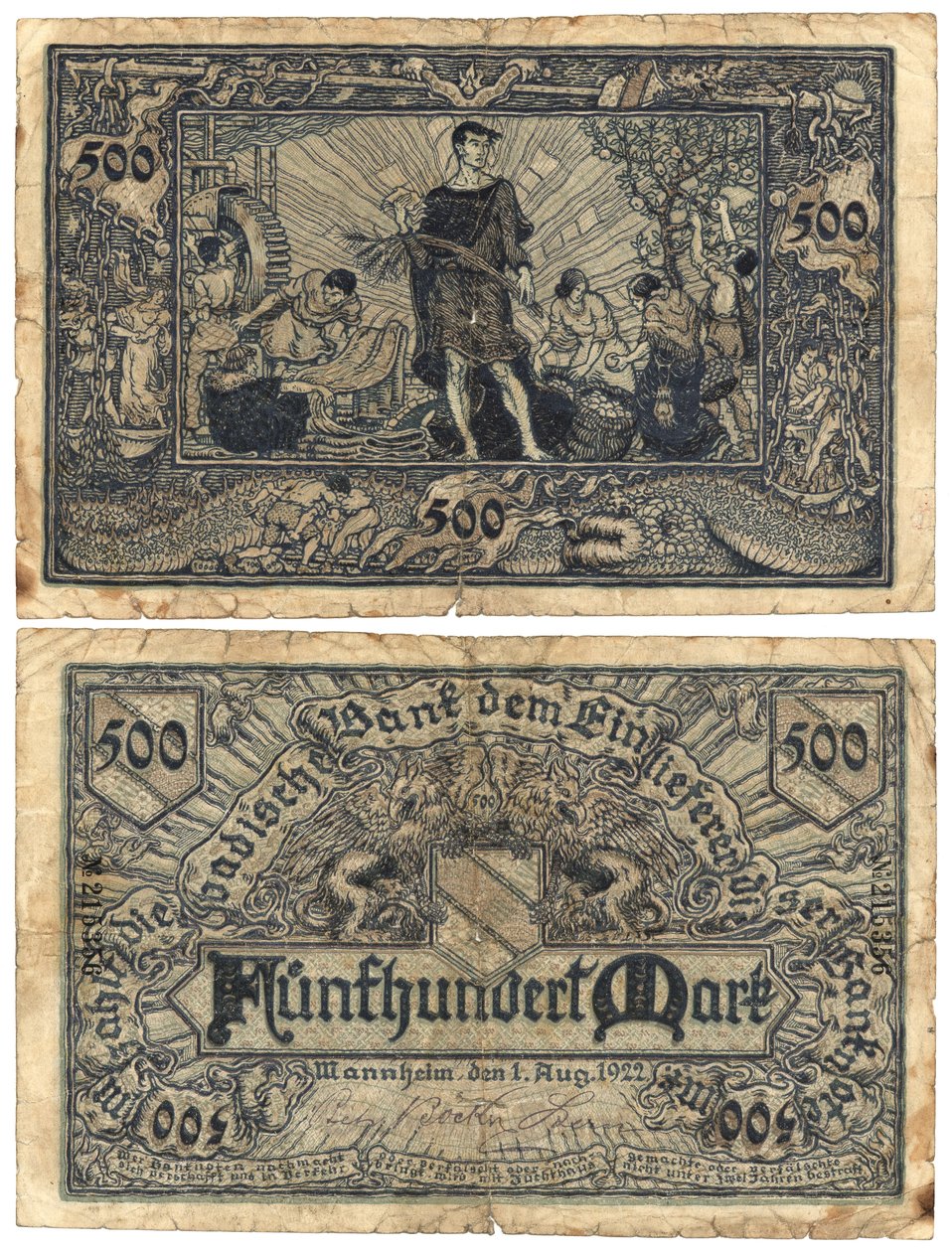 En femhundrede mark seddel, 1922 (recto og verso) af German School