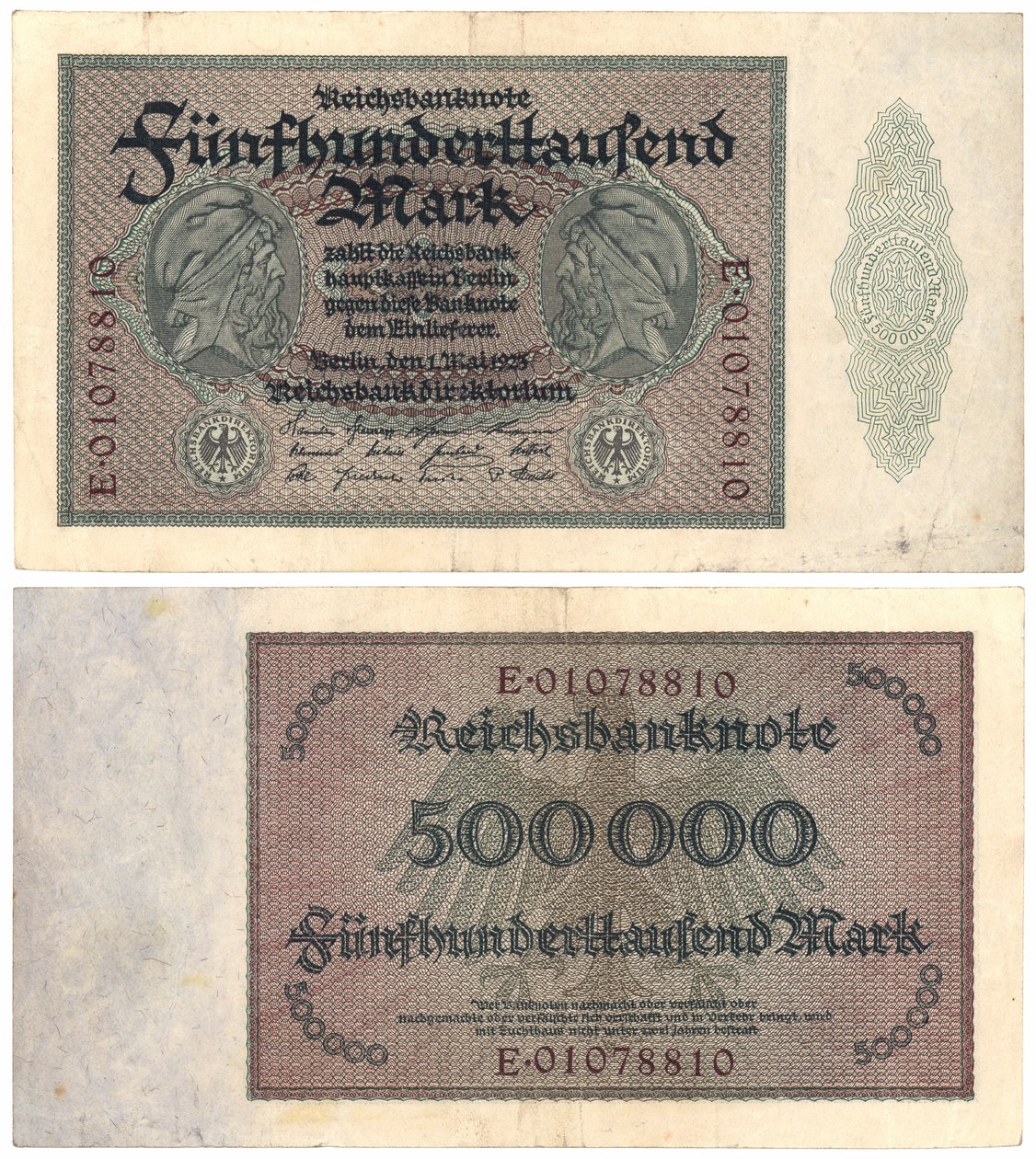 En fem hundrede tusind markseddel, 1923 (recto og verso) af German School