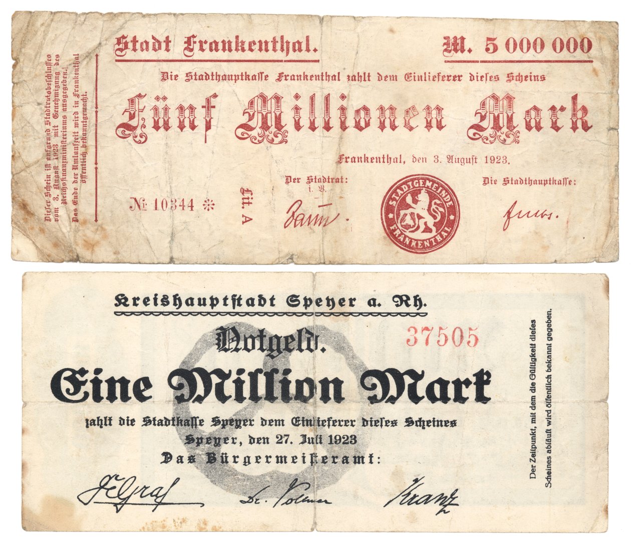En fem million og en million mark sedler, 1923 af German School