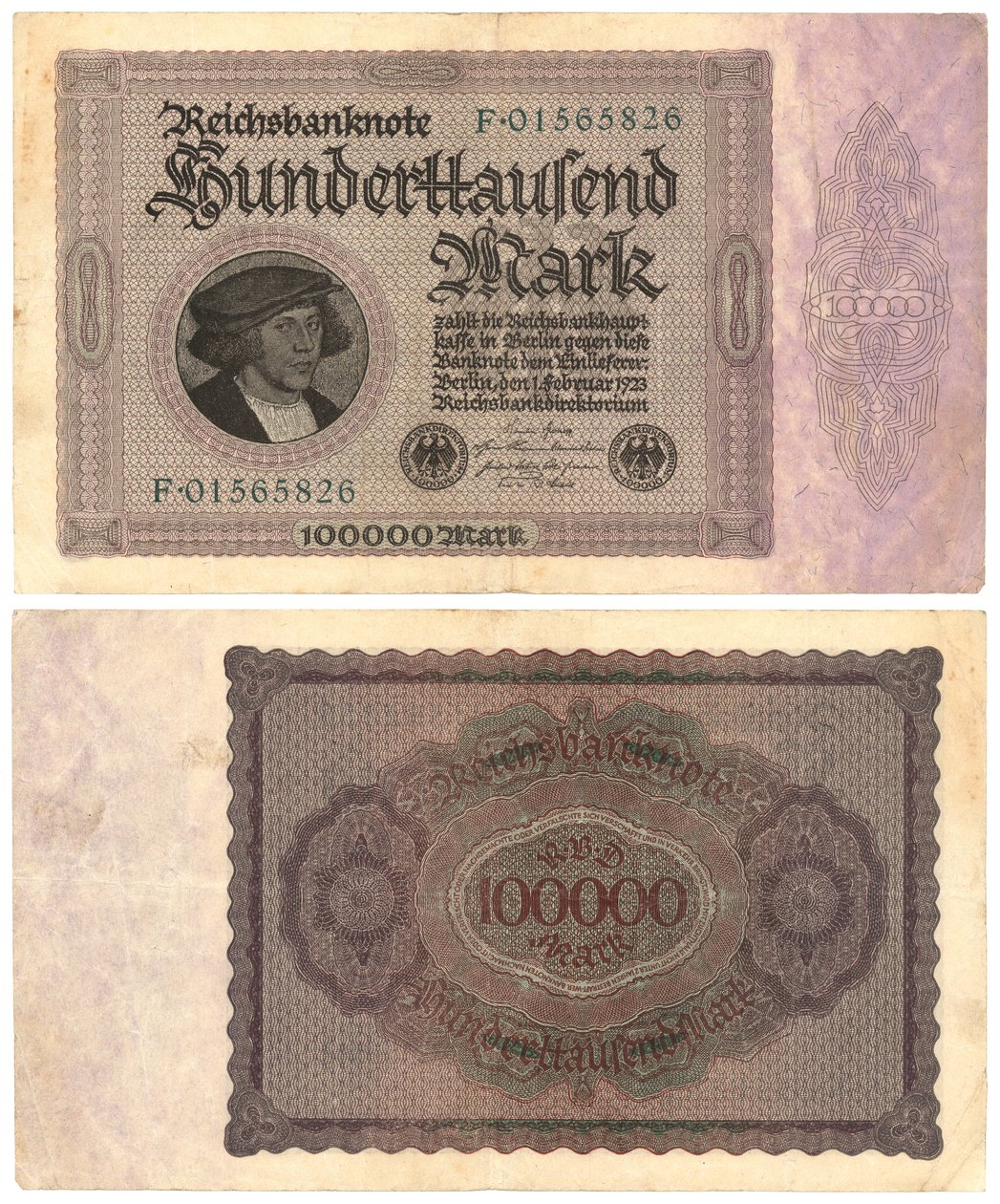 En hundrede tusind mark seddel, 1923 (recto og verso) af German School