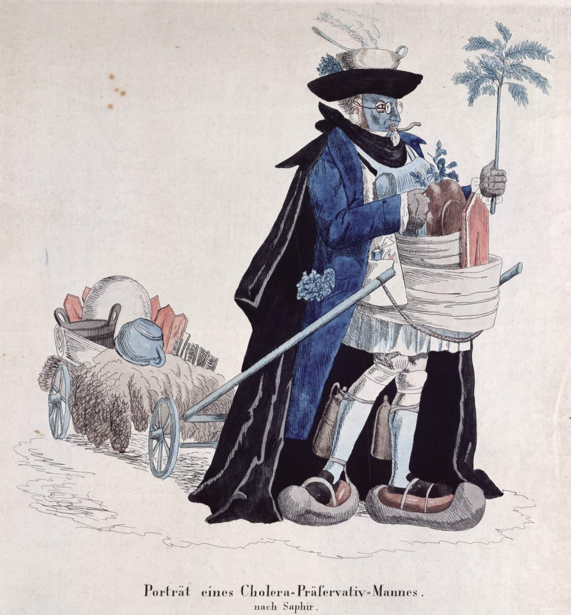 En mand beskyttet mod kolera under epidemien i 1832 af German School