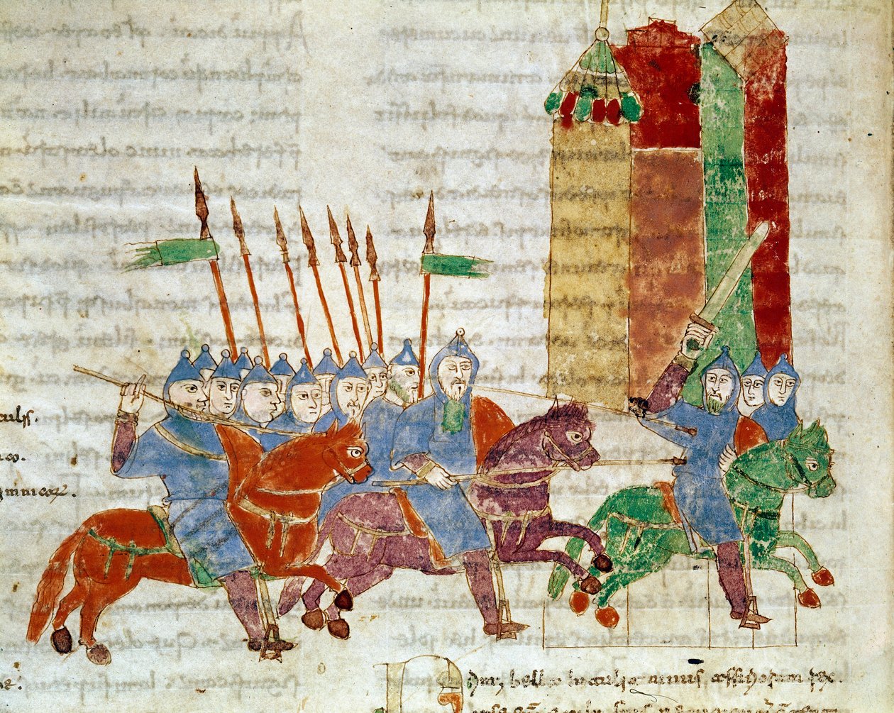 En miniatureryttere fra manuskriptet "De Universo" (eller De rerum naturis (De la Nature des choses)) (cod. 132) af Rabanus Maurus Magnentius (eller Raban Maur eller Rabano Mauro) (ca. 780-856). 9. århundrede Arkiv for Monte Cassino Abbey (Mount Cassin) af German School