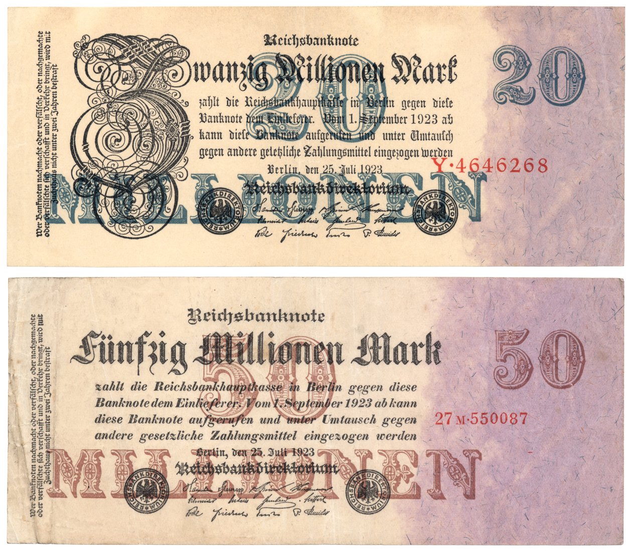 En tyve og halvtreds millioner mark sedler, 1923 af German School